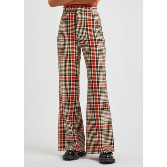 FREE PEOPLE Jules Plaid High Rise Flared Plant Trousers | Size 0 - Picture 2 of 9